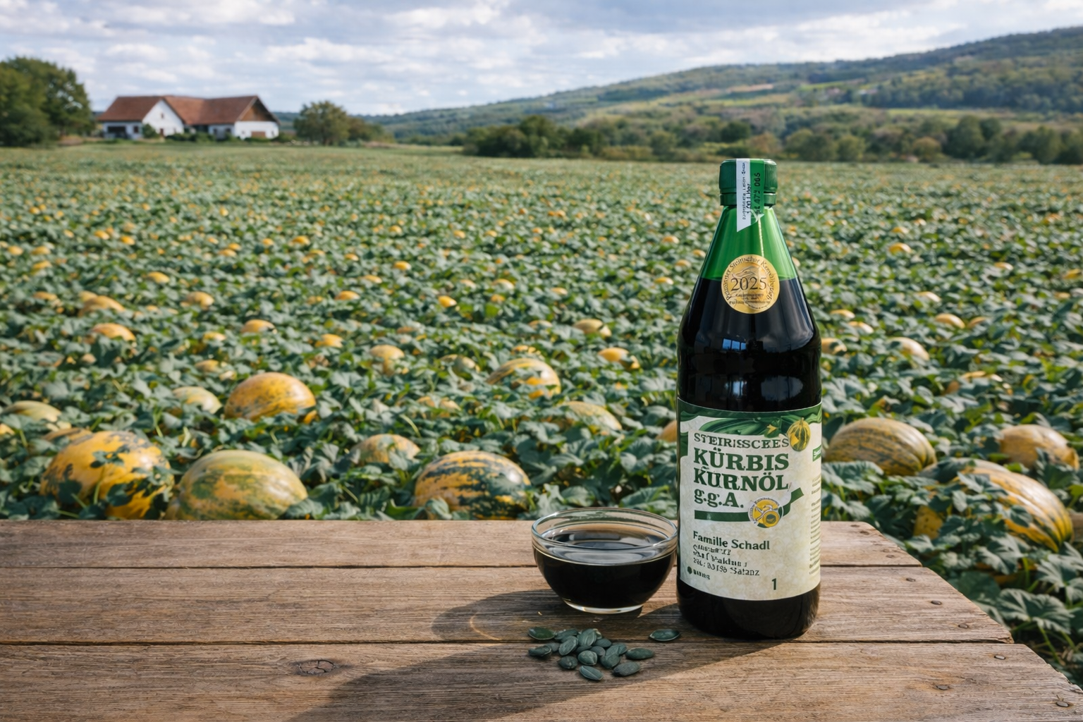 Steirische Landschaft mit Kürbisfeld
